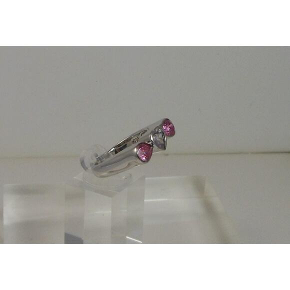 Vintage 1990s Sterling Silver Heart Ring Size 8.75 Pink Ice Simulated Diamond - Picture 8 of 10